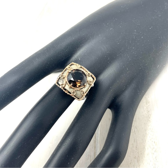14K, sterling silver, Smokey quartz statement ring, ~size 7 - Picture 1 of 14
